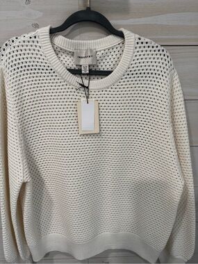 Industry Open-Knit Crewneck Sweater in Off-White
